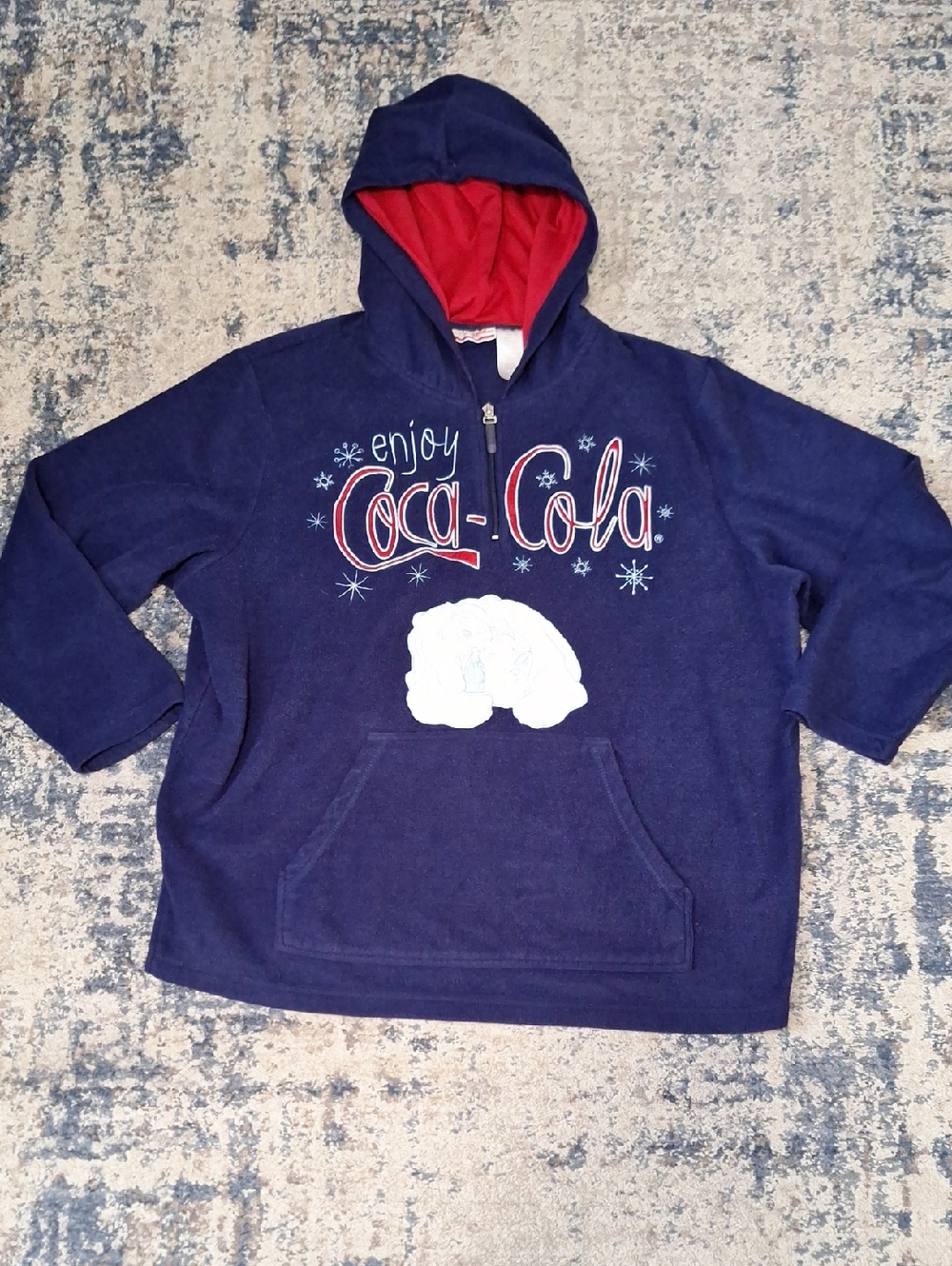 Vintage 90s Coca Cola Polar Bear Fleece Hoodie 1/4 Zip Blue Plus Size 4X